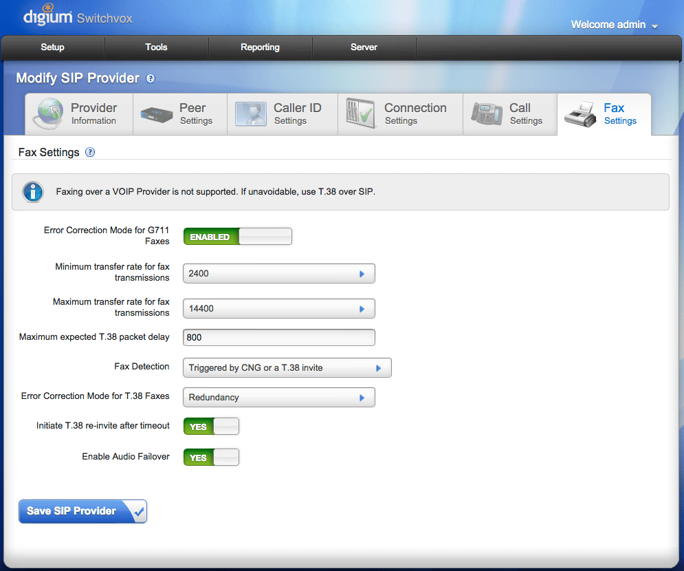 Step 2: Change Error Correction Mode to Redundancy, instead of FEC (Forward Error Correction), then Save SIP Provider.