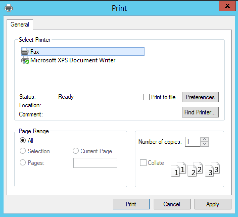 The "Fax" printer