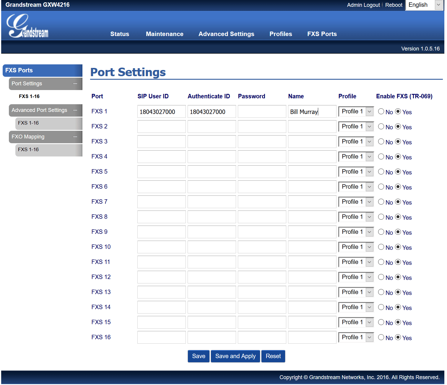 Grandstream GXW4200 - FXS Ports - Basic Settings