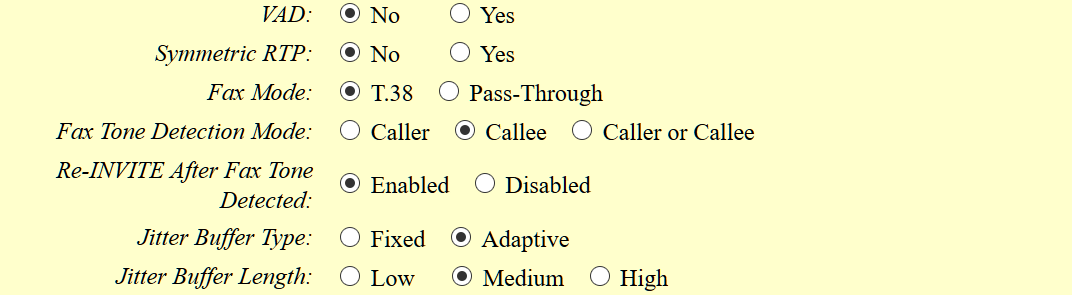 Grandstream GXW4000 - Profile 1 - Fax Settings