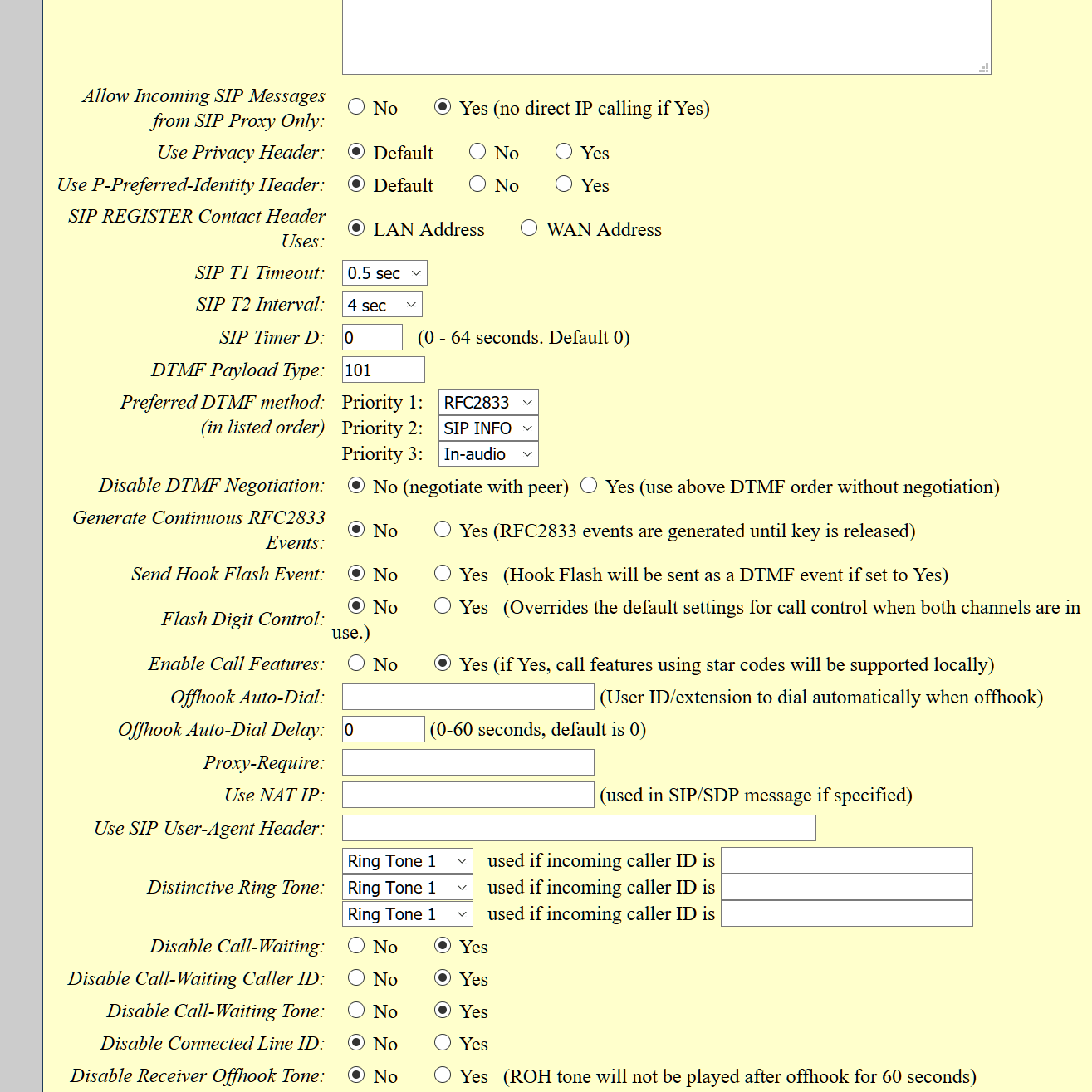 Grandstream GXW4000 - Profile 1 - Call Settings