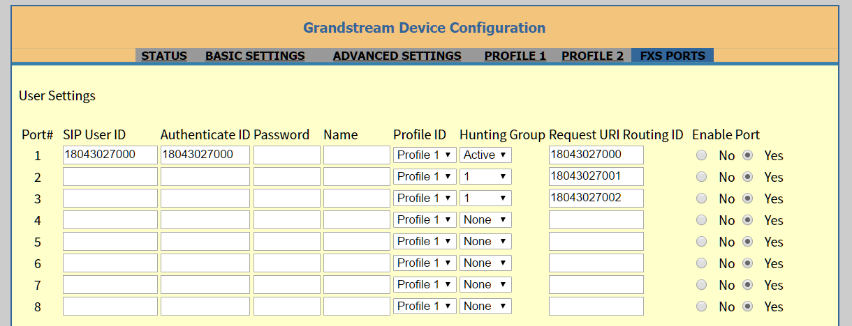 Grandstream GXW4000 - FXS Ports - Advanced Port Settings