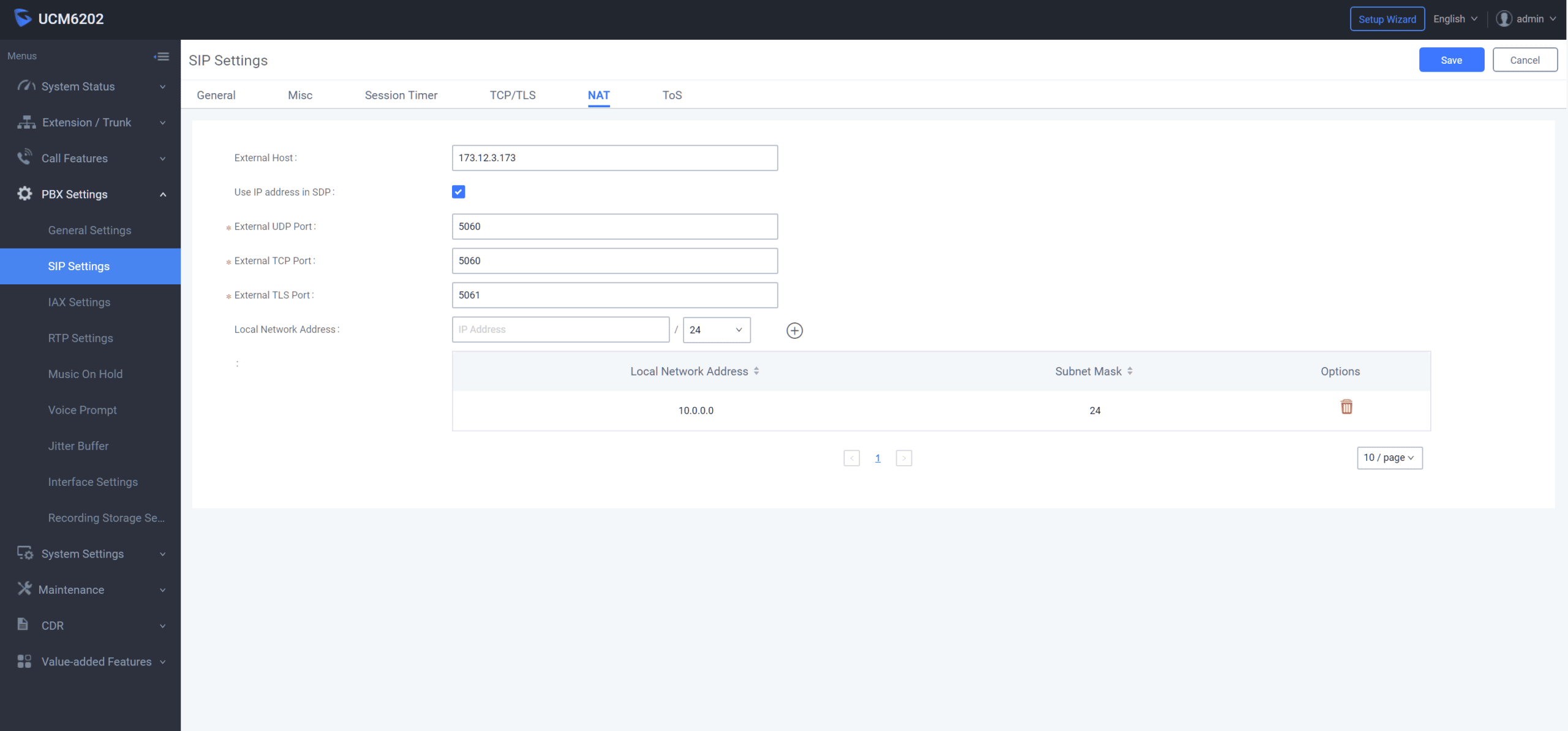 UCM6102 SIP NAT/ToS Settings