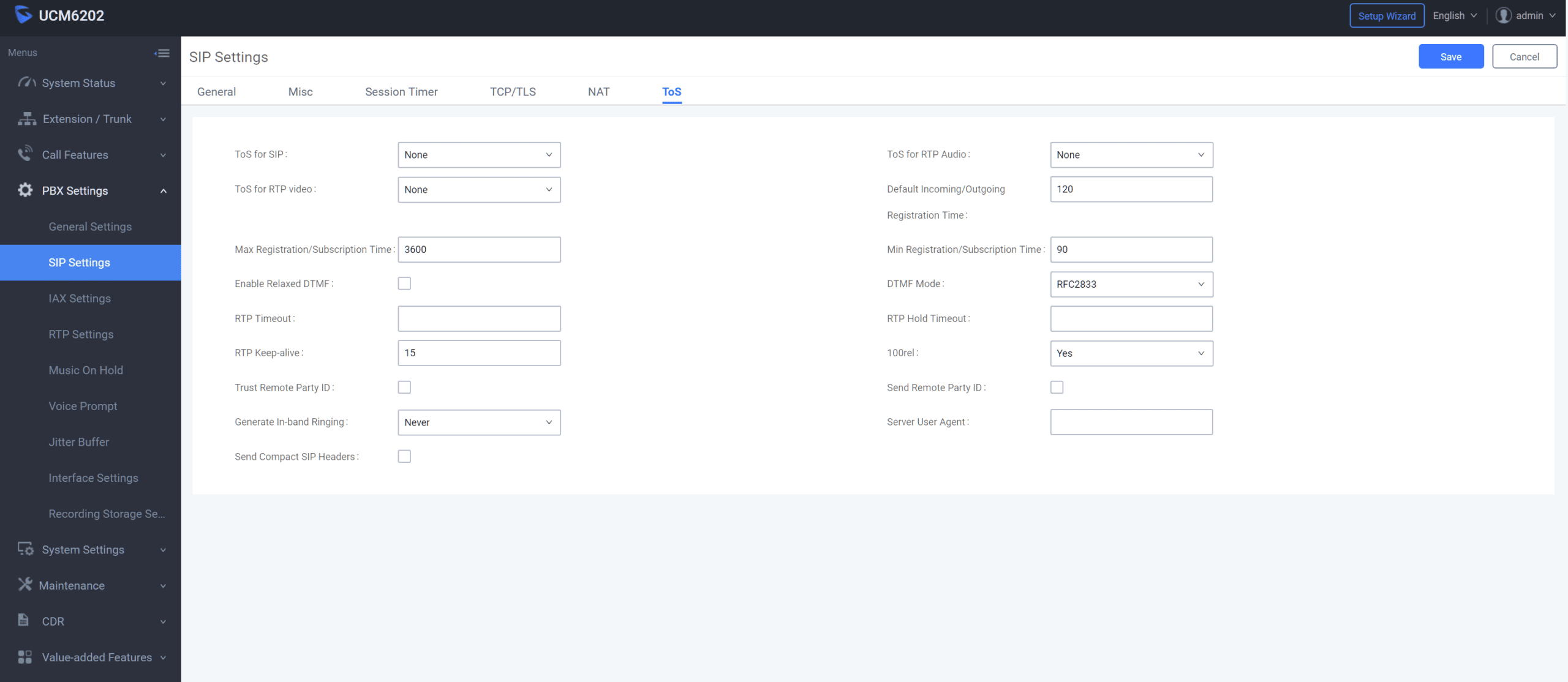 UCM6102 SIP NAT/ToS Settings